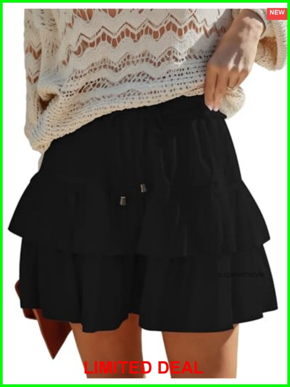 Flowy Tiered Skort with Drawstring High Waist Ruffle Mini Cotton Blend